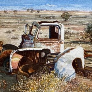 abandoned car wreck solitaire watercolour