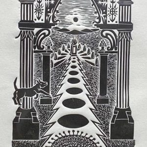 dog etching black white