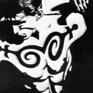 figurative man etching black white
