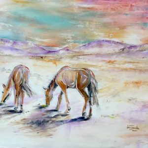 horses horizon desert colour