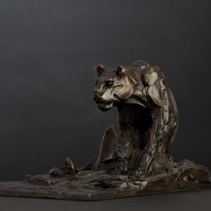 stalking lioness wildlife bronze sculpture